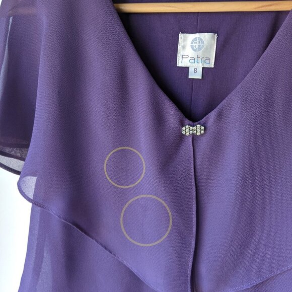 Patra Chiffon Tiered Dress Purple Violet Evening Wedding Party Rhinestones - Picture 6 of 12